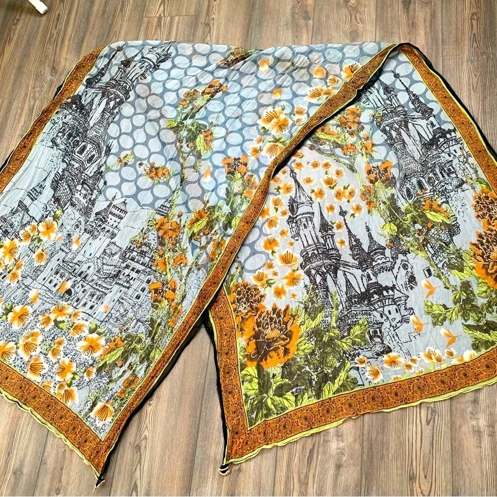 Floral and Cityscape Scarf